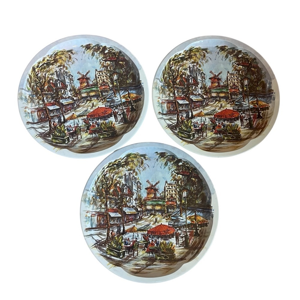 THREE Unused Daher 1971 Decorated Tray Moulin Rouge Paris France Made In England